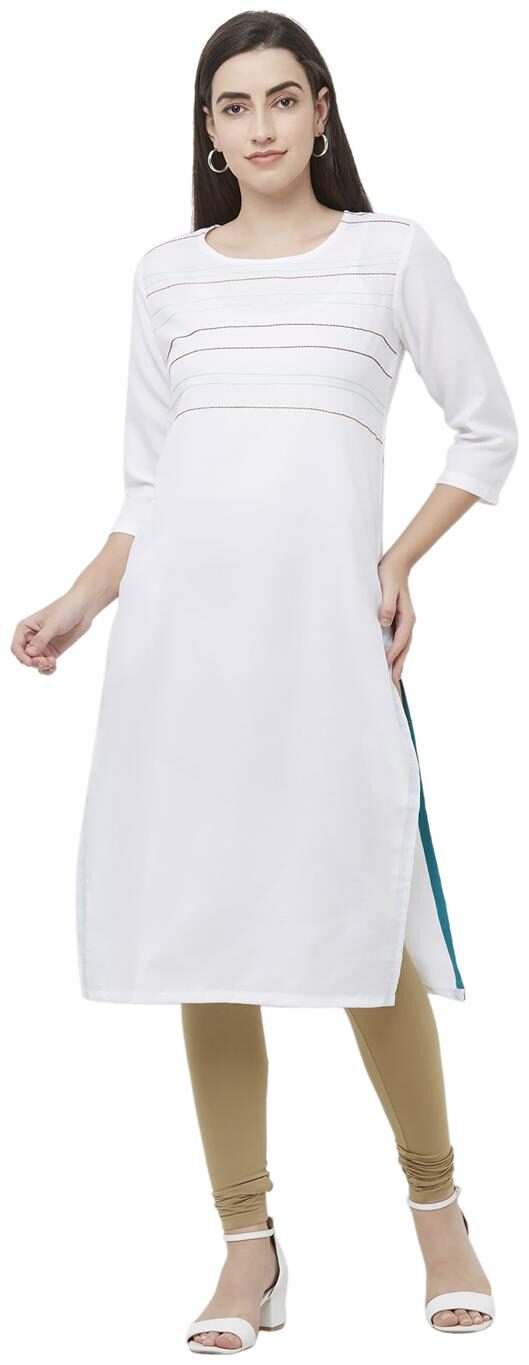 

Desibutik Women White Solid Straight Kurta