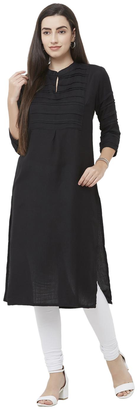 

Desibutik Women Black Solid Straight Kurta