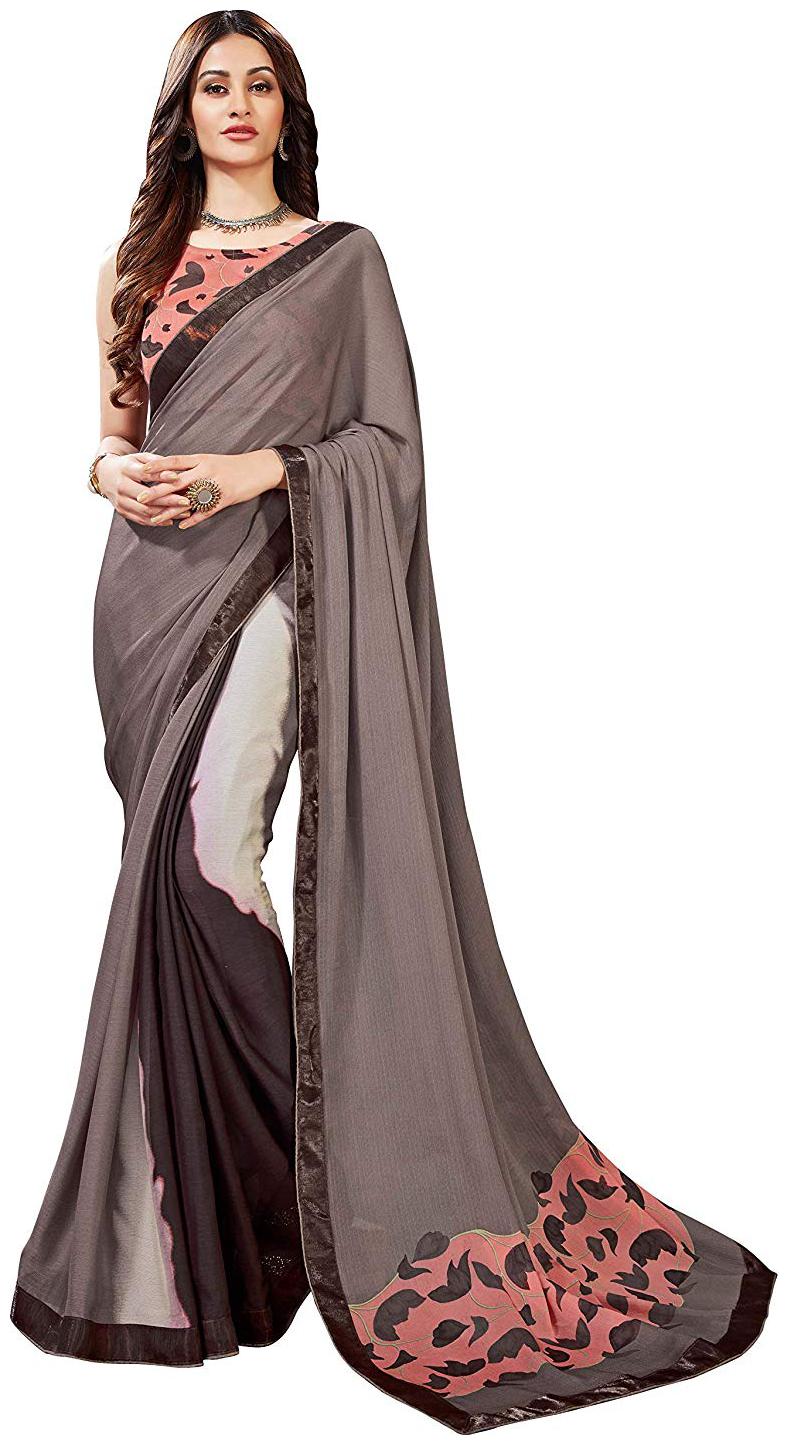 

Desibutik Brown Solid Universal Designer Saree With Blouse With blouse