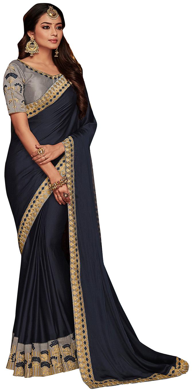 

DesiButik Women Party Wear Silk Universal Saree With Blouse Grey color