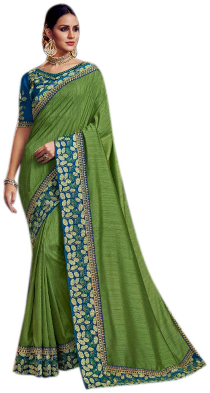 

DesiButik Women Party Wear Silk Universal Saree With Blouse Green color