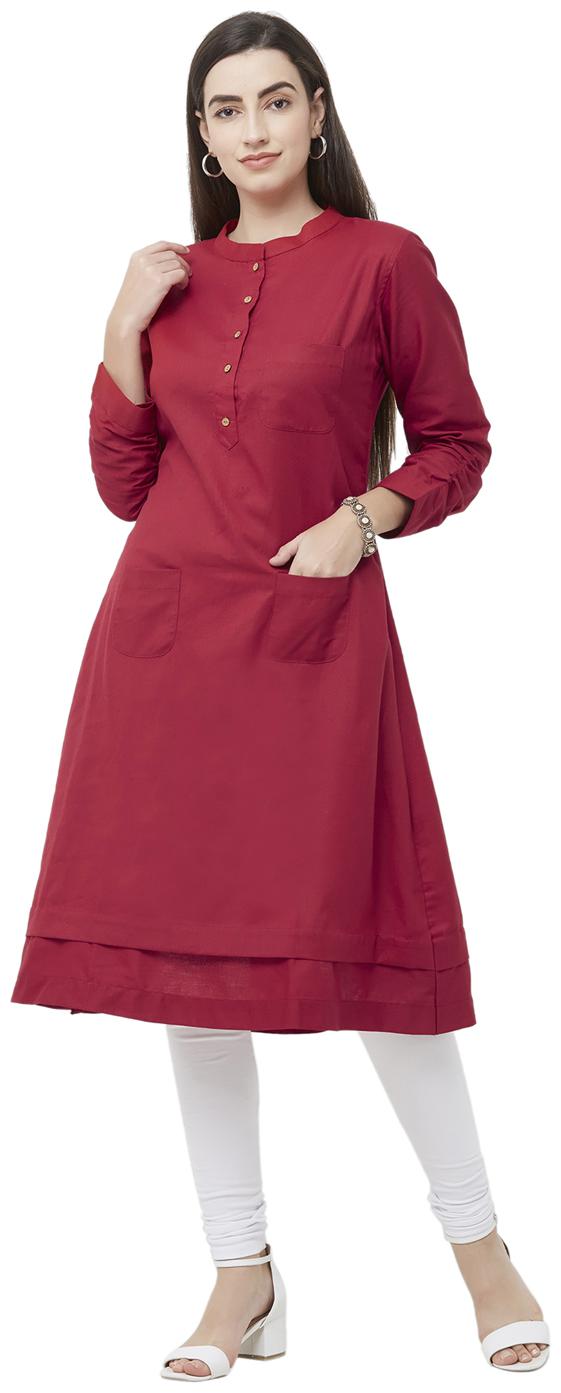 

Desibutik Women Cotton A Line Kurta Maroon color