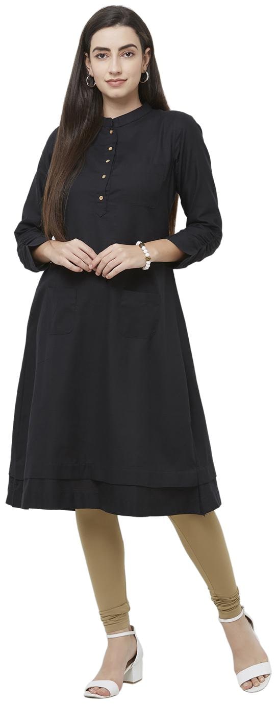 

Desibutik Women Cotton A Line Kurta Black color