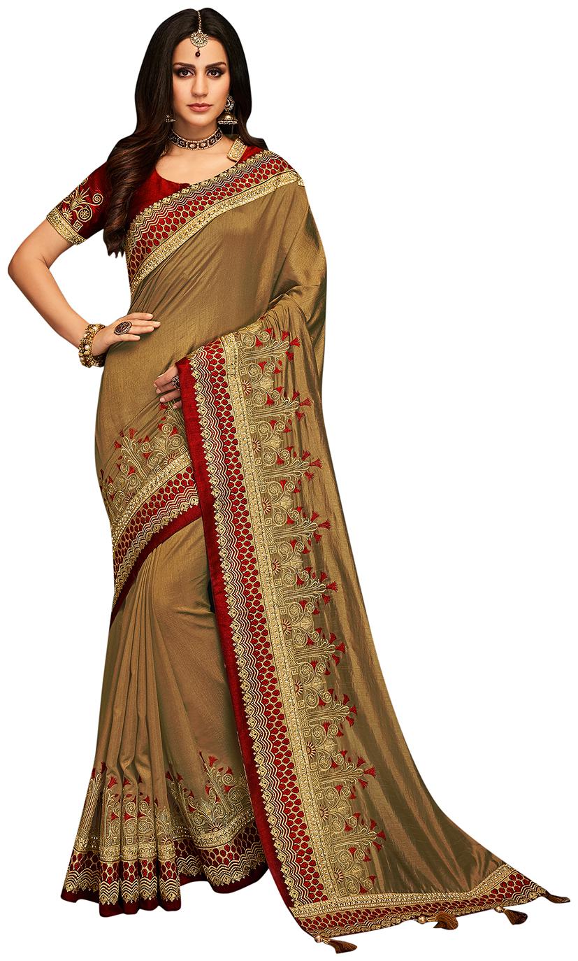 

DesiButik Women Party Wear Silk Universal Saree With Blouse Brown color