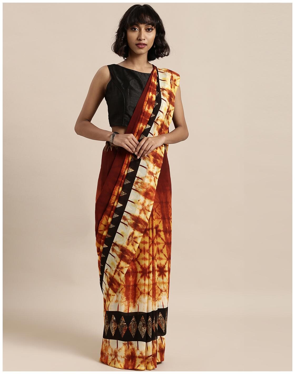 

Desibutik Women Georgette Saree Brown