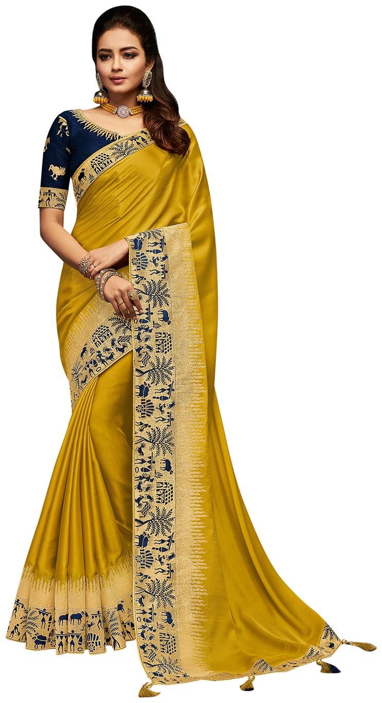 

DesiButik Women Party Wear Silk Universal Saree With Blouse Yellow color