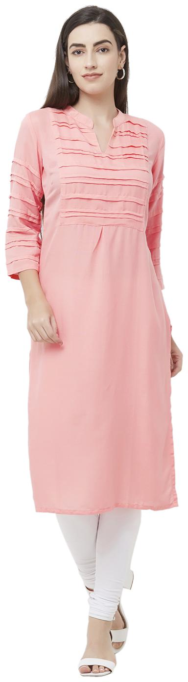 

Desibutik Women Pink Solid Straight Kurta
