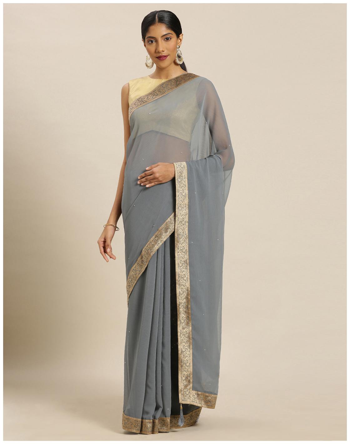 

Desibutik Women Chiffon Saree Grey