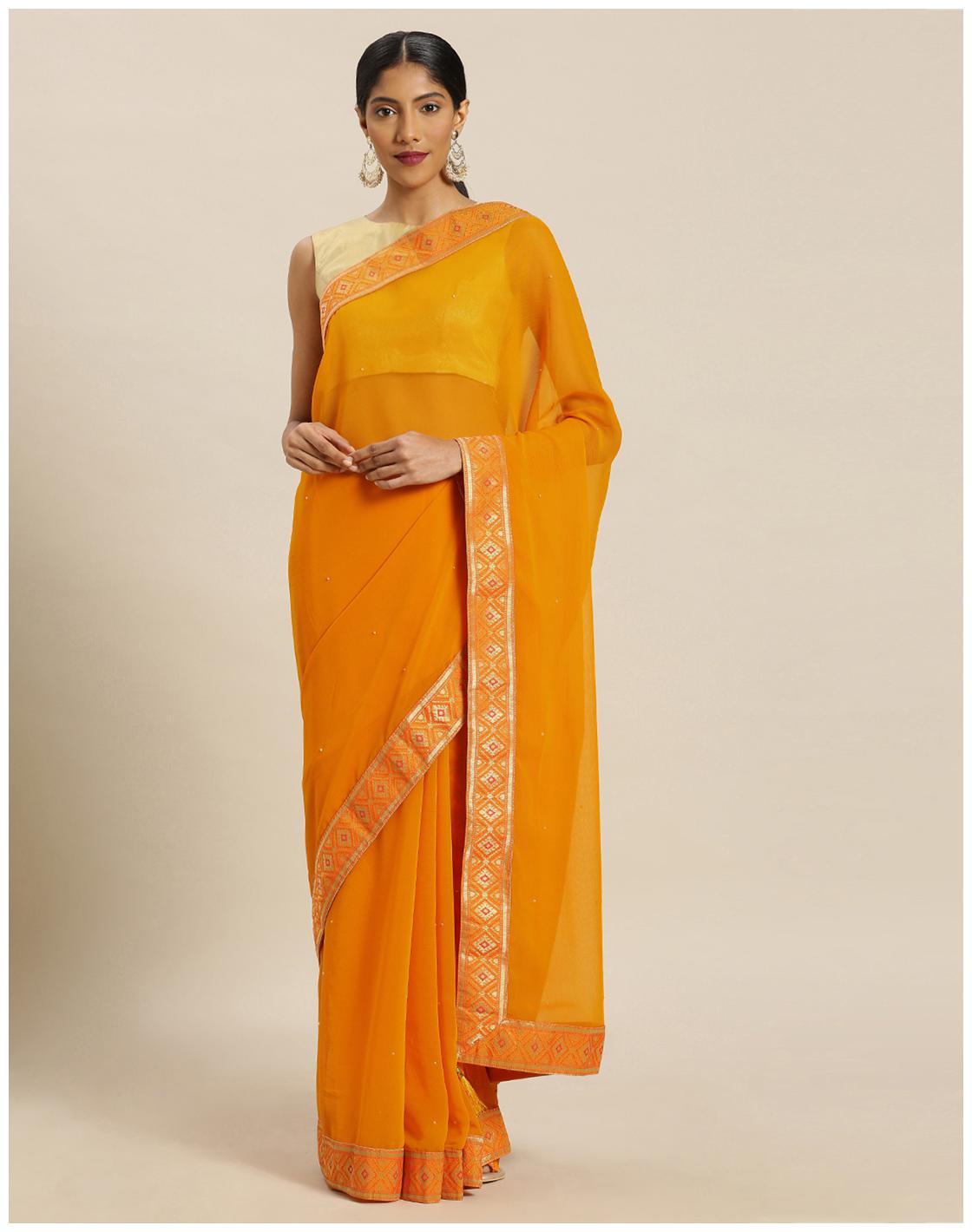

Desibutik Women Chiffon Saree Yellow