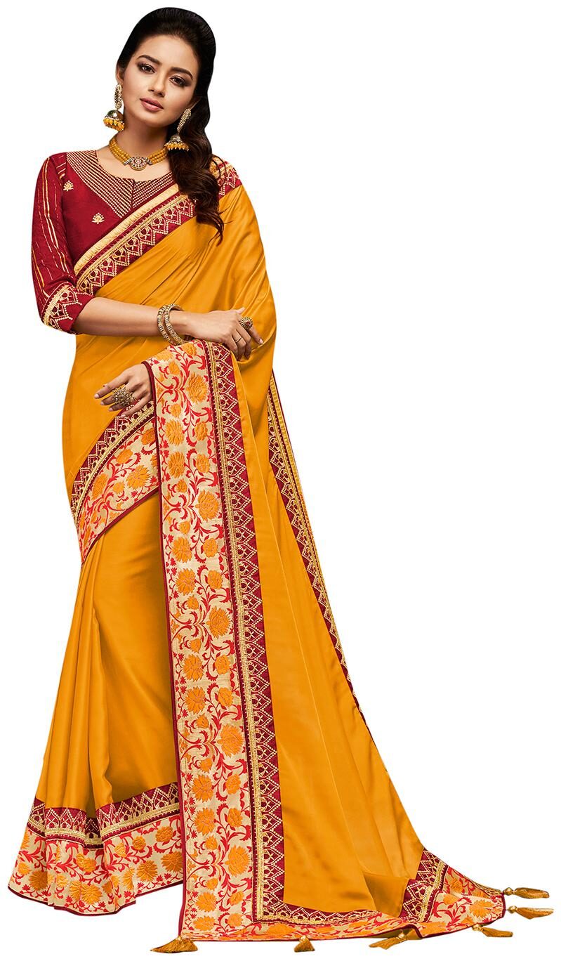 

DesiButik Women Party Wear Silk Universal Saree With Blouse Yellow color