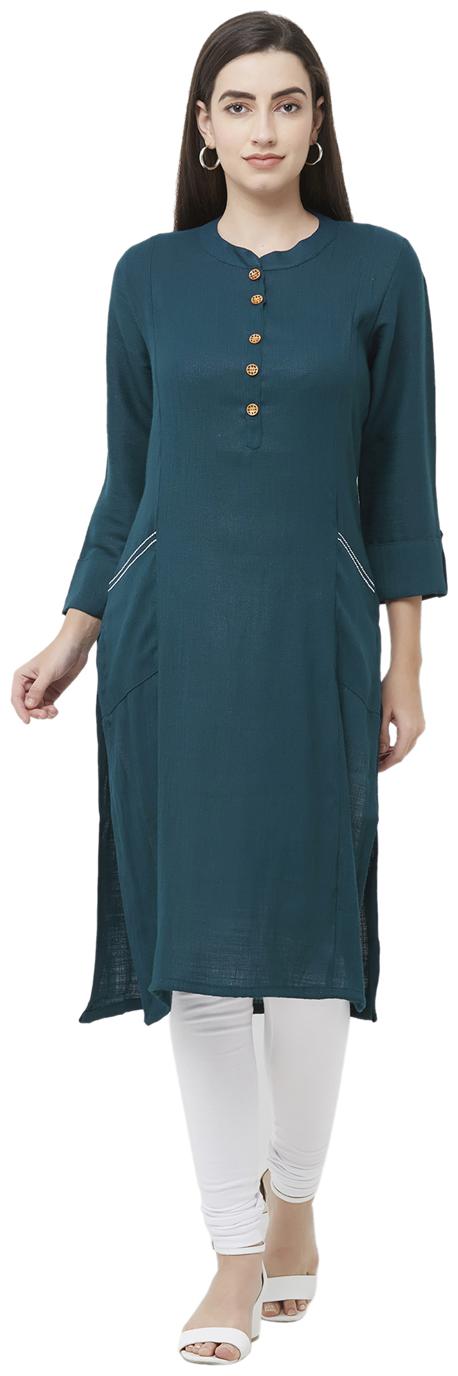 

Desibutik Women Blue Solid Straight Kurta