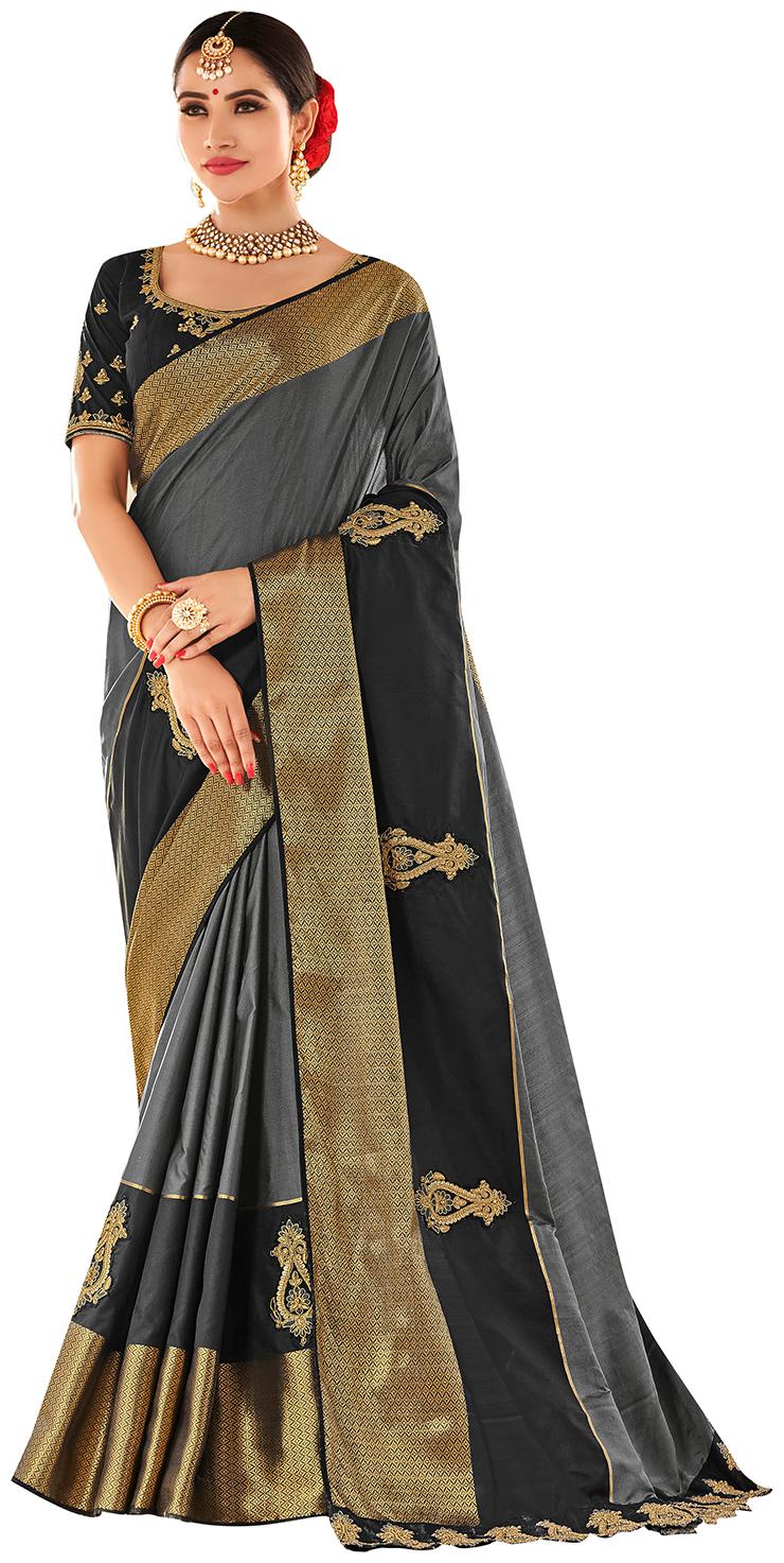 

DesiButik Women Party Wear Silk Universal Saree With Blouse Grey color