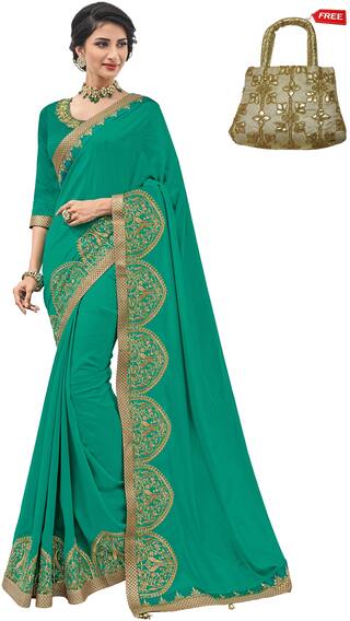 Desibutik  Women Silk Universal  Saree With Blouse - Green With Free Matching Purse