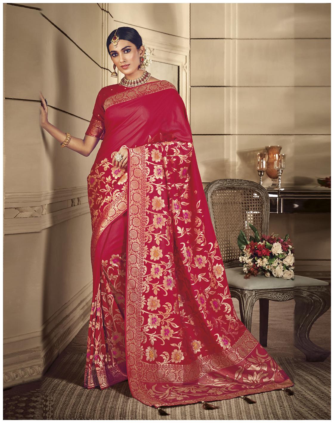 

Desibutik Women Silk Sarees Red