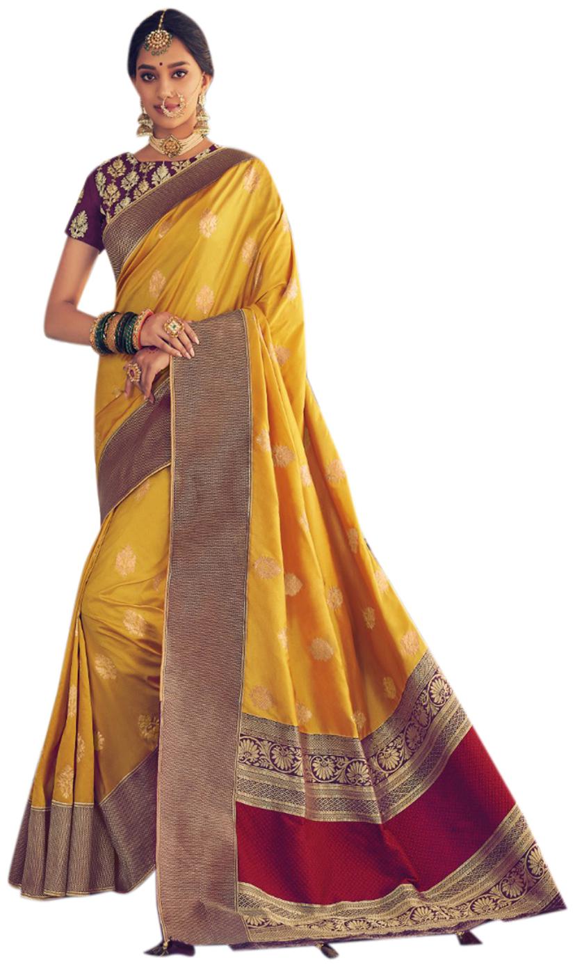 

DesiButik Women Party Wear Silk Universal Saree With Blouse Yellow color