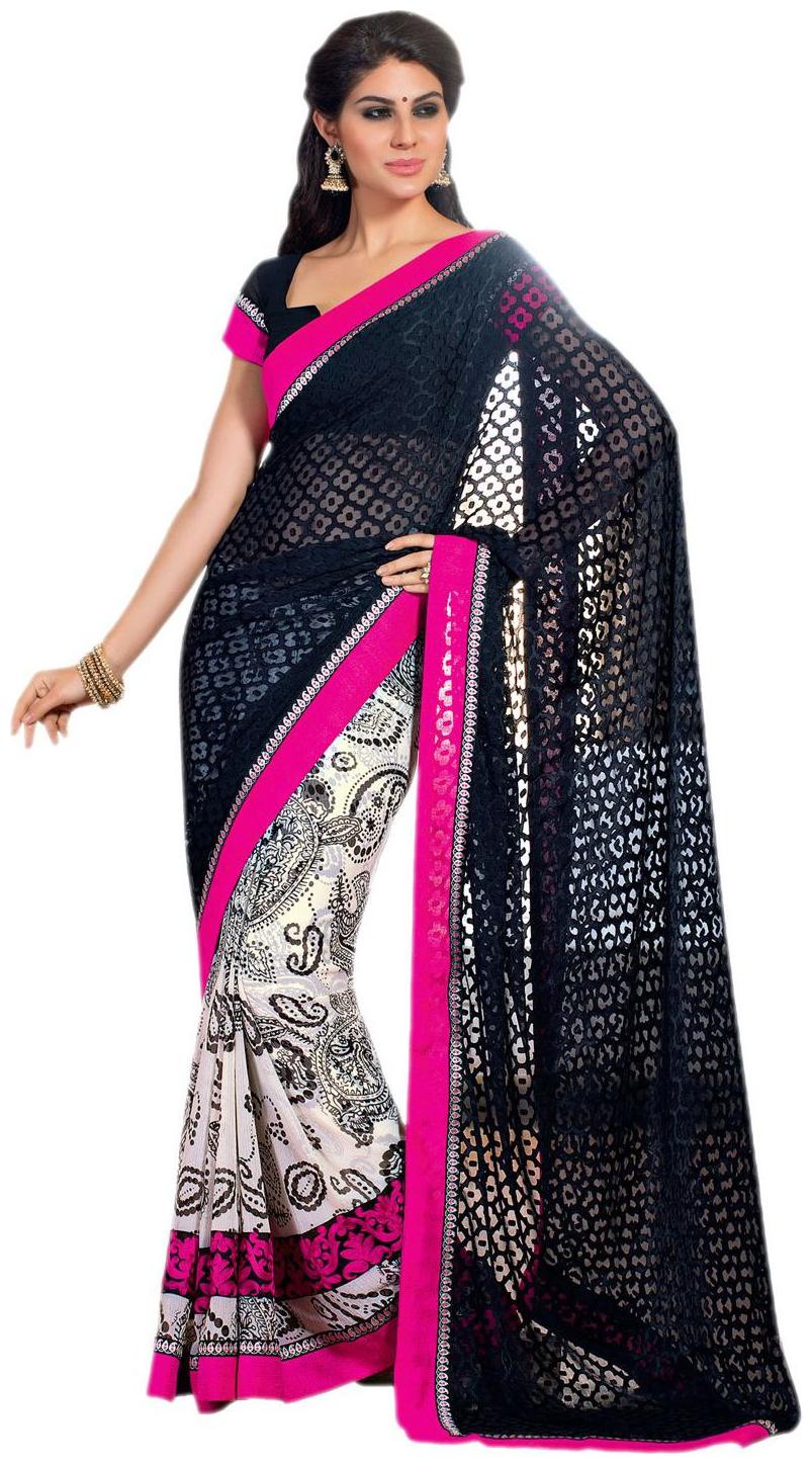 

Designer Black Off White Soft Net Georgette Saree SC32620