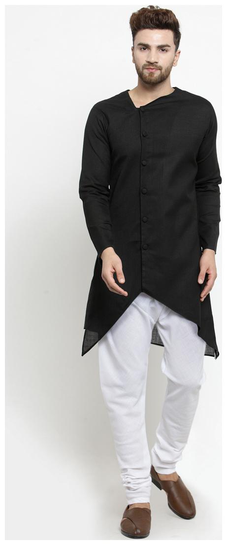 

Designer Black Linen Kurta With Chudidar Pyjama For Men By Visach