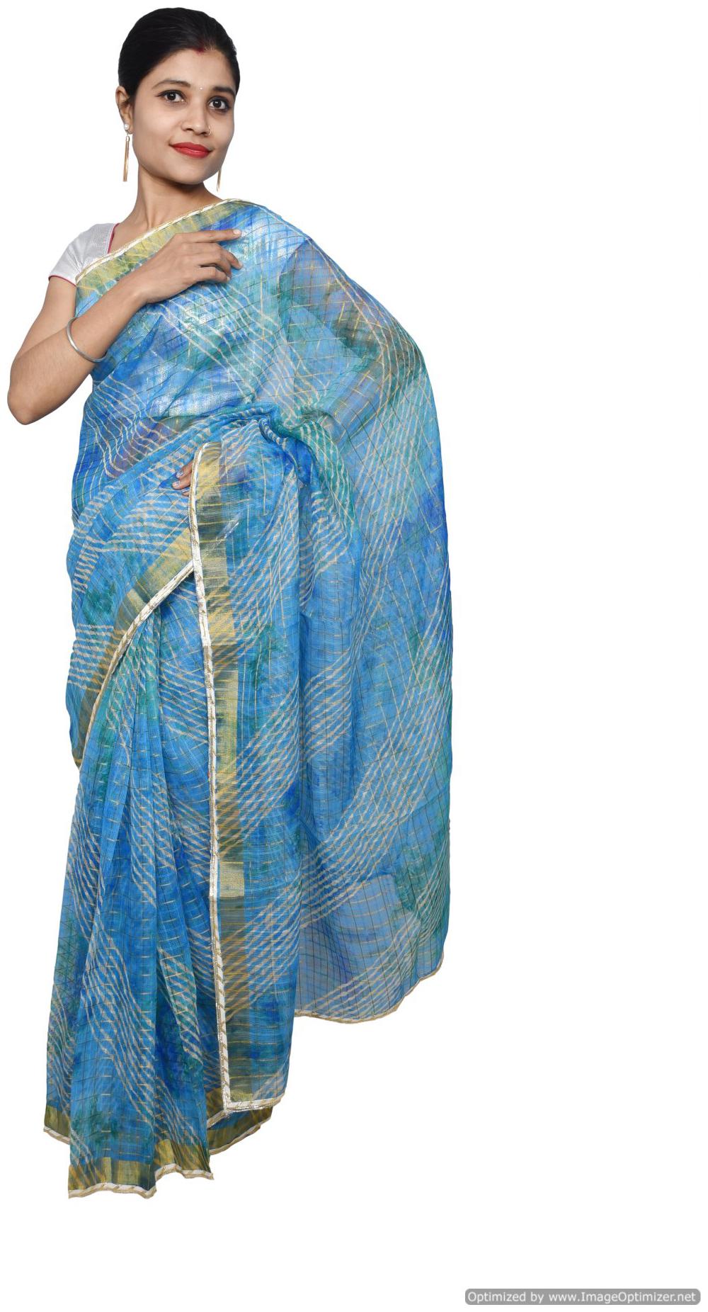 

Designer Blue Zari Weaven Kota Shibori Saree