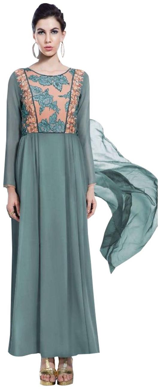 

Designer Green Georgette Embroidered Dress Material With Chiffon Dupatta B7143