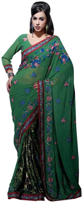 Designer Hot Pink Georgette Embroidered Saree SC414