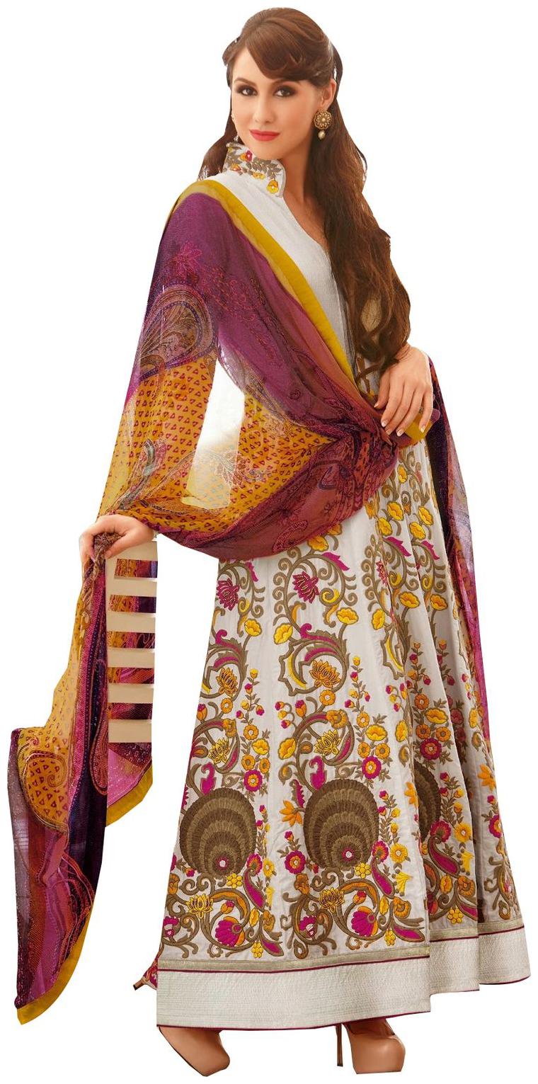 

Designer Long Floor Length Semi Stitched Embroidered Anarkali Dress Material