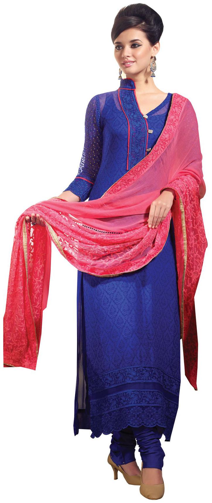 

Designer Navy blue Georgette Delicate embroidered Dress material SC5025