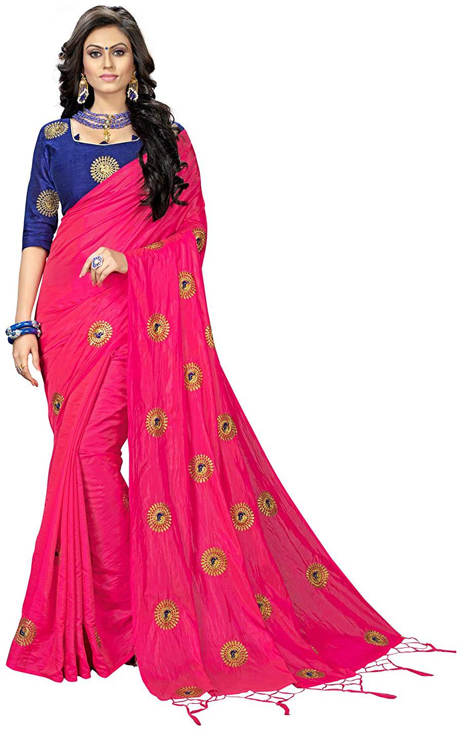 

VIVELS Pink Embroidered Universal Regular Saree With Blouse