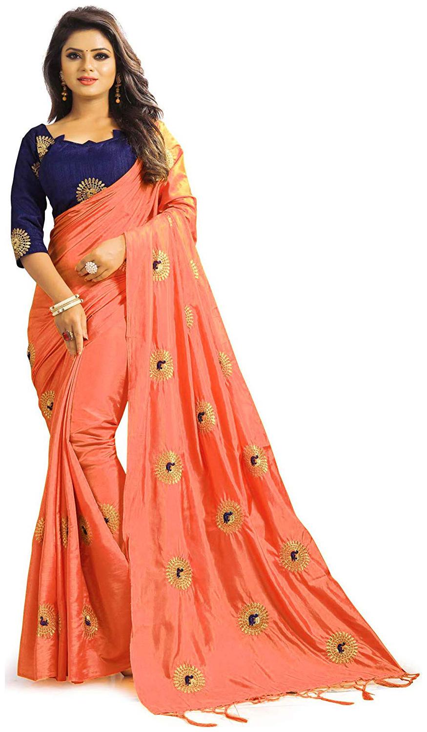 

VIVELS Peach Embroidered Universal Regular Saree With Blouse With blouse
