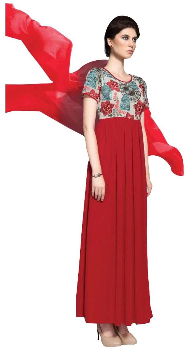 

Designer Red Georgette Embroidered Dress Material With Chiffon Dupatta B7144