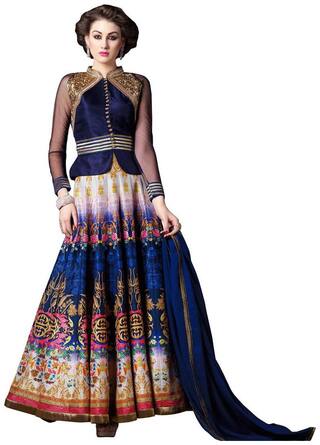 Designer Semi Stitched Indo Western Fusion Wear Long Dress Material V4704