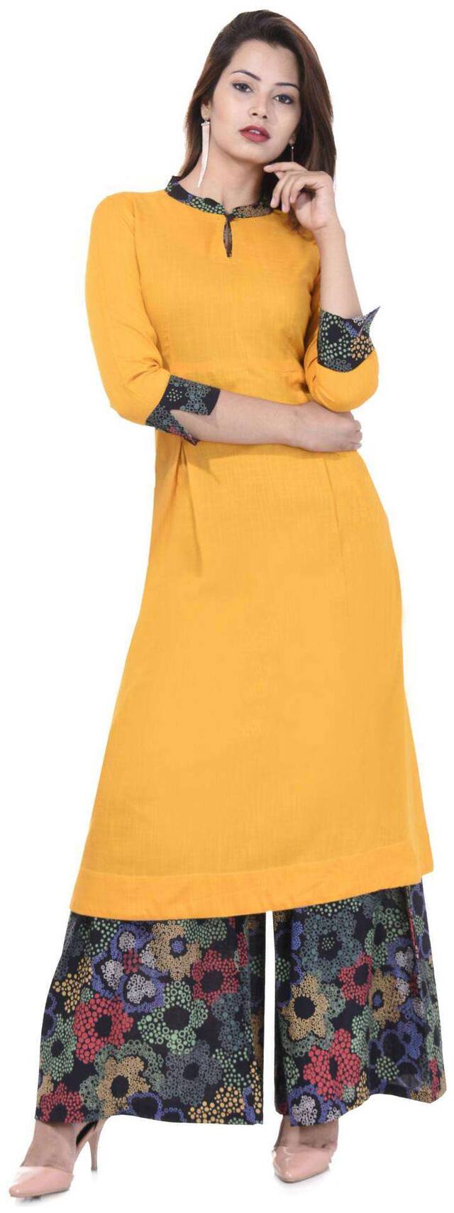 Yash Gallery Women Yellow Printed A Line Kurti