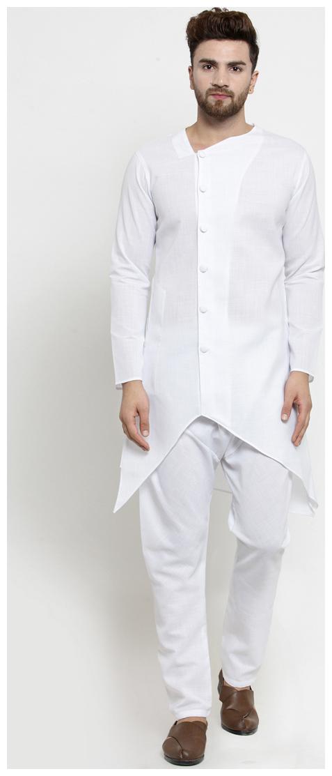 

Designer White Linen Kurta With Aligarh Pyjama For Men By Visach