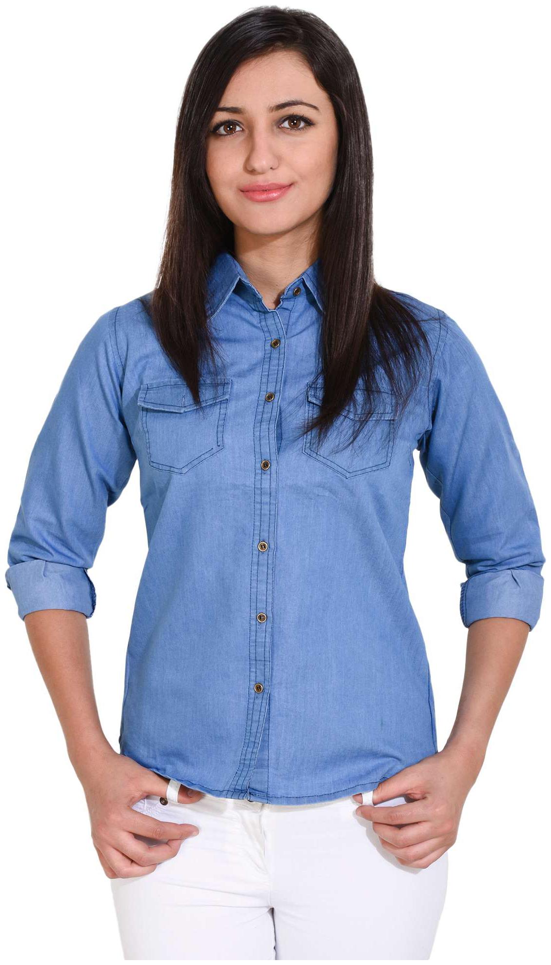 

Trendy frog Women Blue Solid Regular Fit Shirt