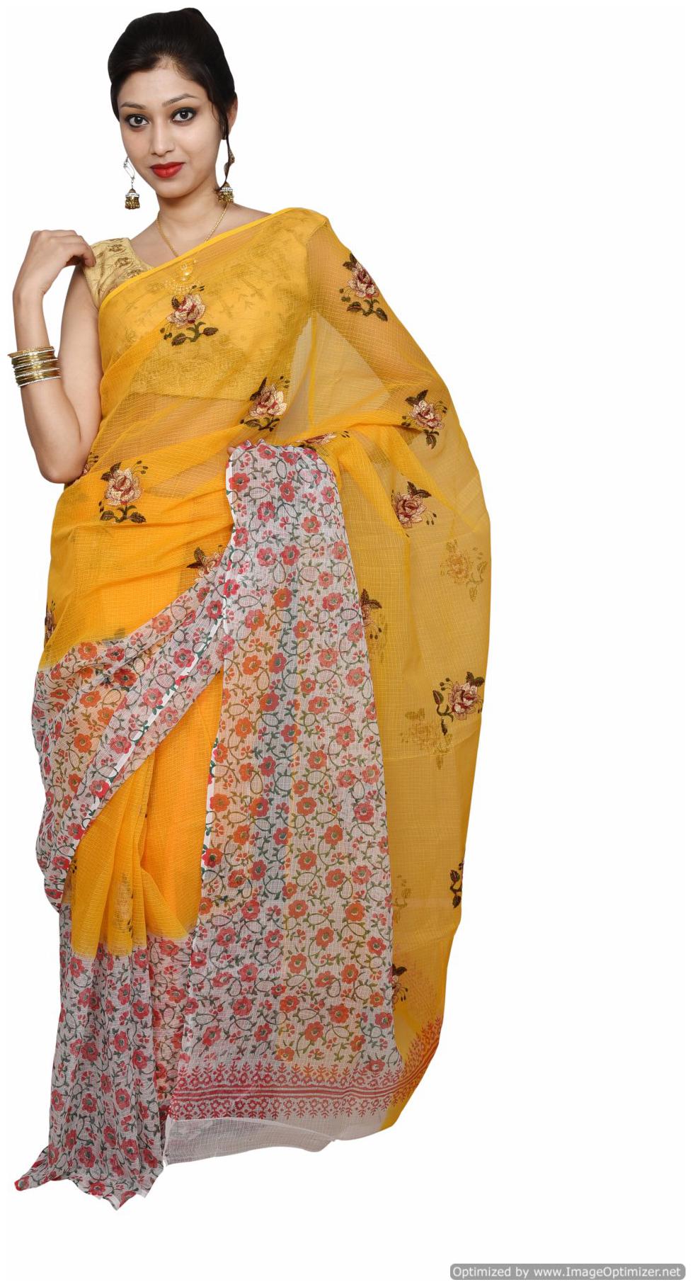 

Designer Yellow Kota Cotton Embroidered Saree KCS63