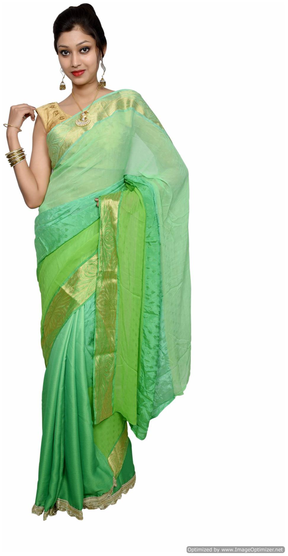 

Designer Zari Border Green Silk Chiffon Saree SP06