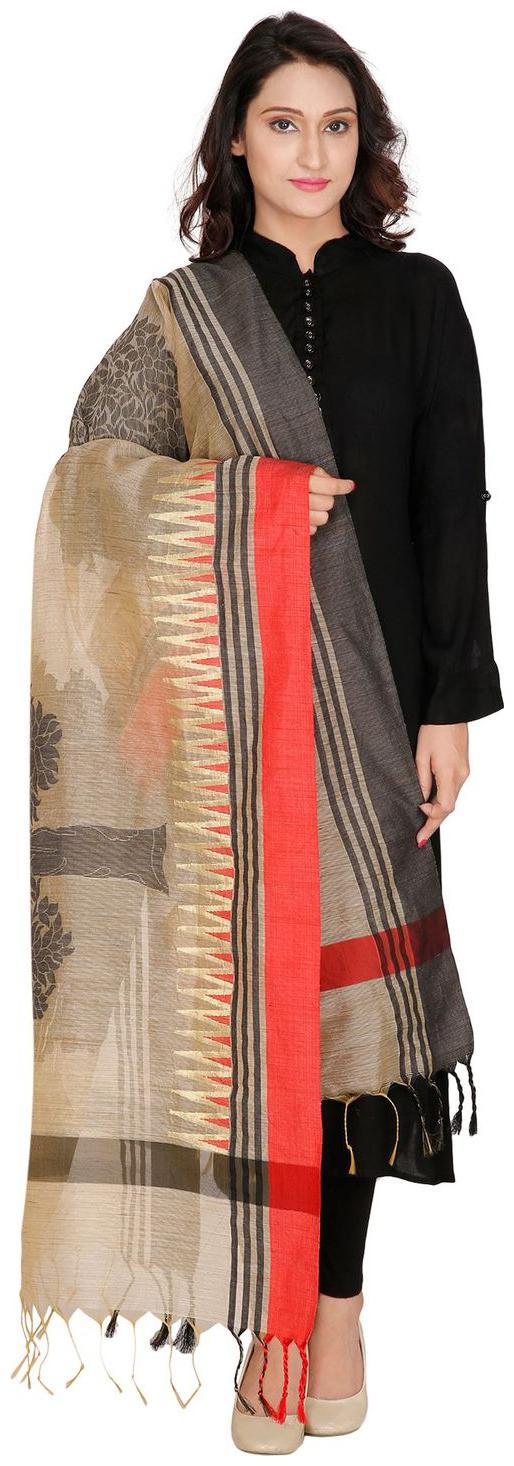 

Devam Women s Beige Color Ethically Hand Crafted Designer Woven Dupatta With Zari