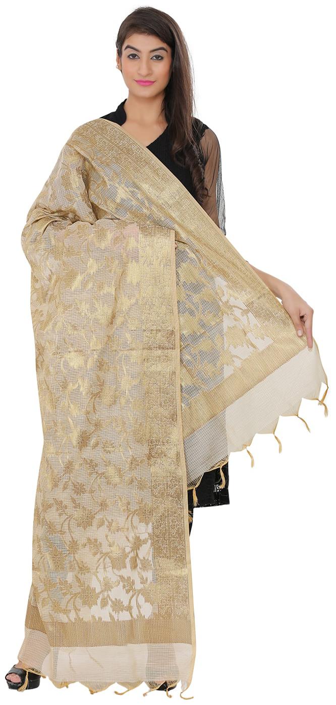 

Devam Women s Gold Color Ethically Hand Crafted Designer Woven Dupatta With Zari