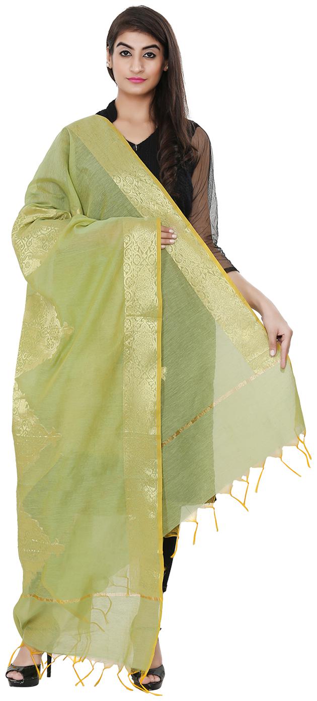 

Devam Women s Light Green Color Ethically Hand Crafted Designer Woven Dupatta With Zari
