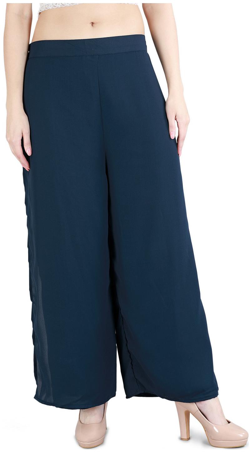 

DEVS AND DIVAS Navy Blue Solid Straight Palazzo