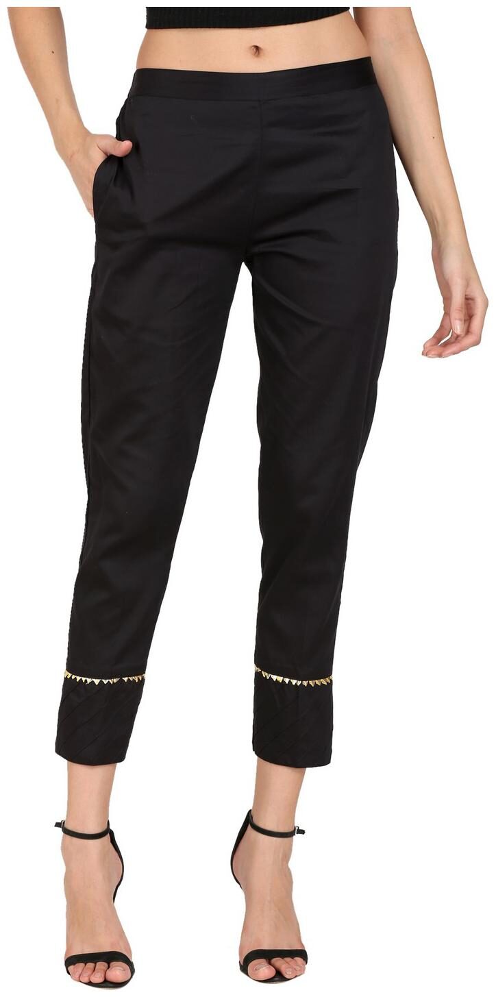 

DEVS AND DIVAS Women Blended Solid Black Trouser