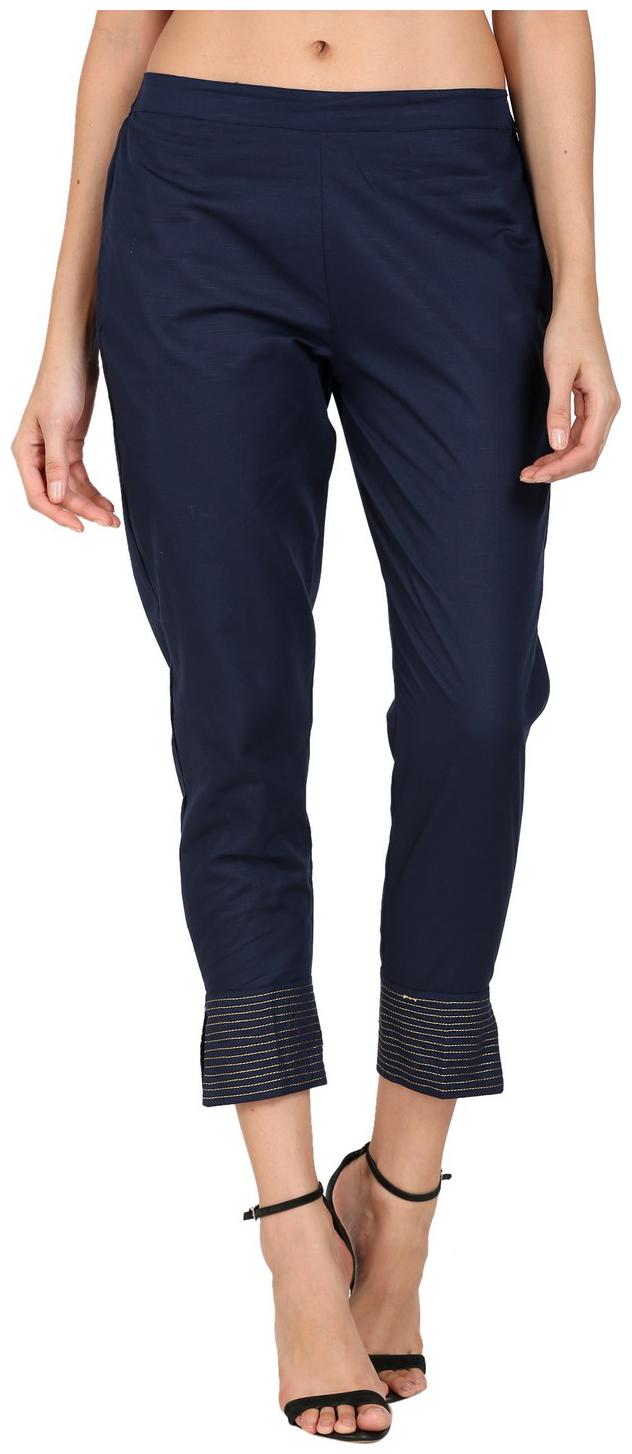 

DEVS AND DIVAS Women Linen Solid Blue Trouser