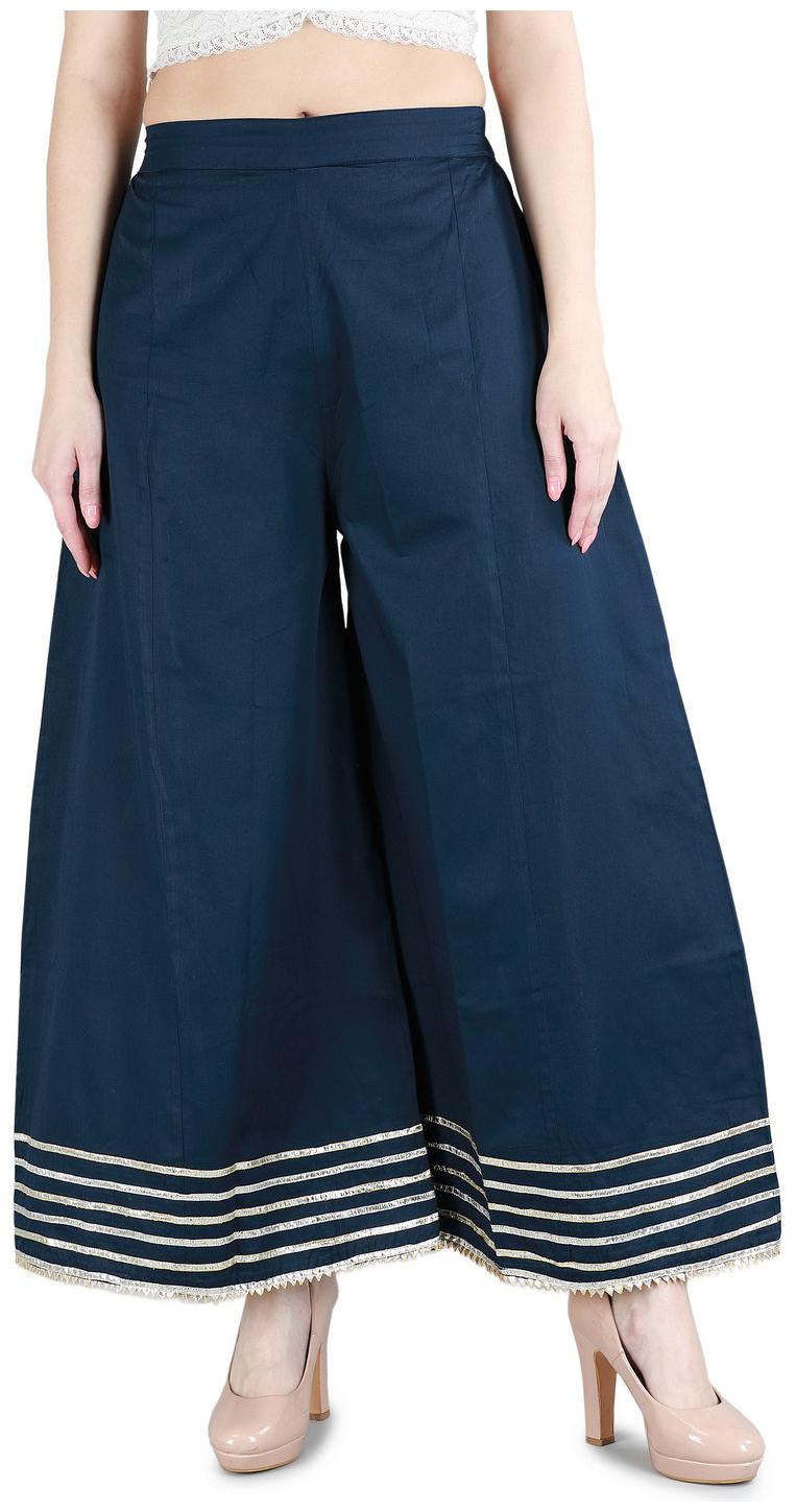 

DEVS AND DIVAS Navy Blue Solid Flared Palazzo