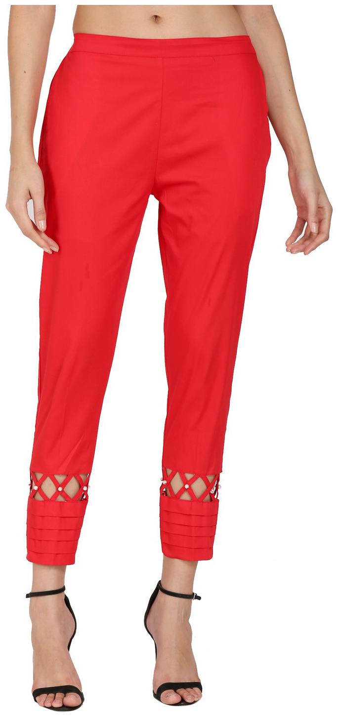 

DEVS AND DIVAS Women Cotton Solid Red Trouser