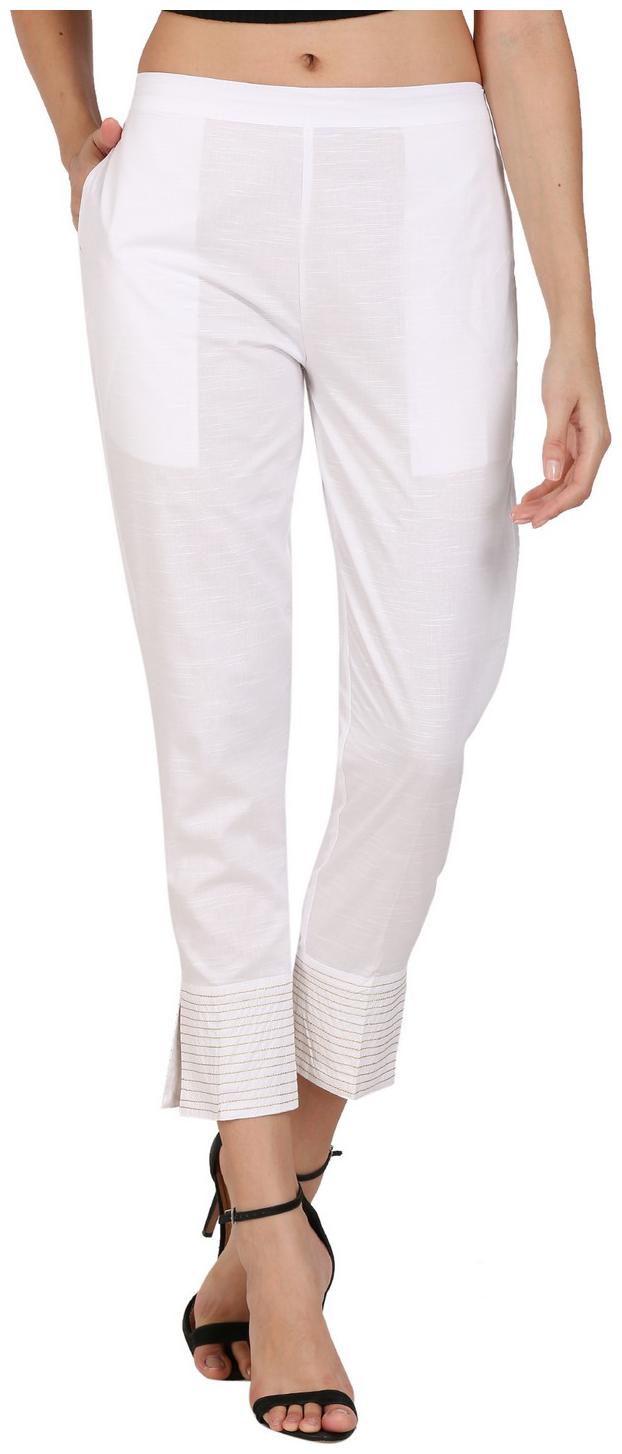 

DEVS AND DIVAS Women Linen Solid White Trouser