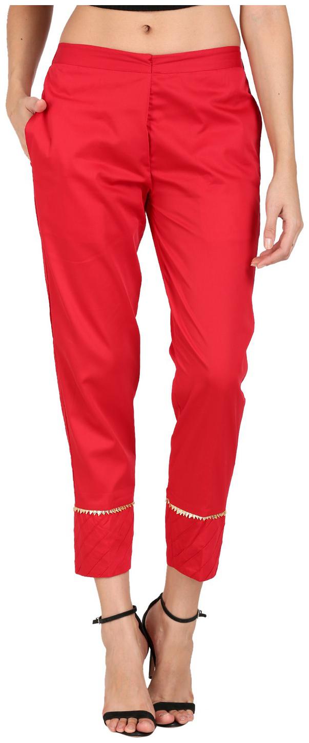 

DEVS AND DIVAS Women Blended Solid Red Trouser