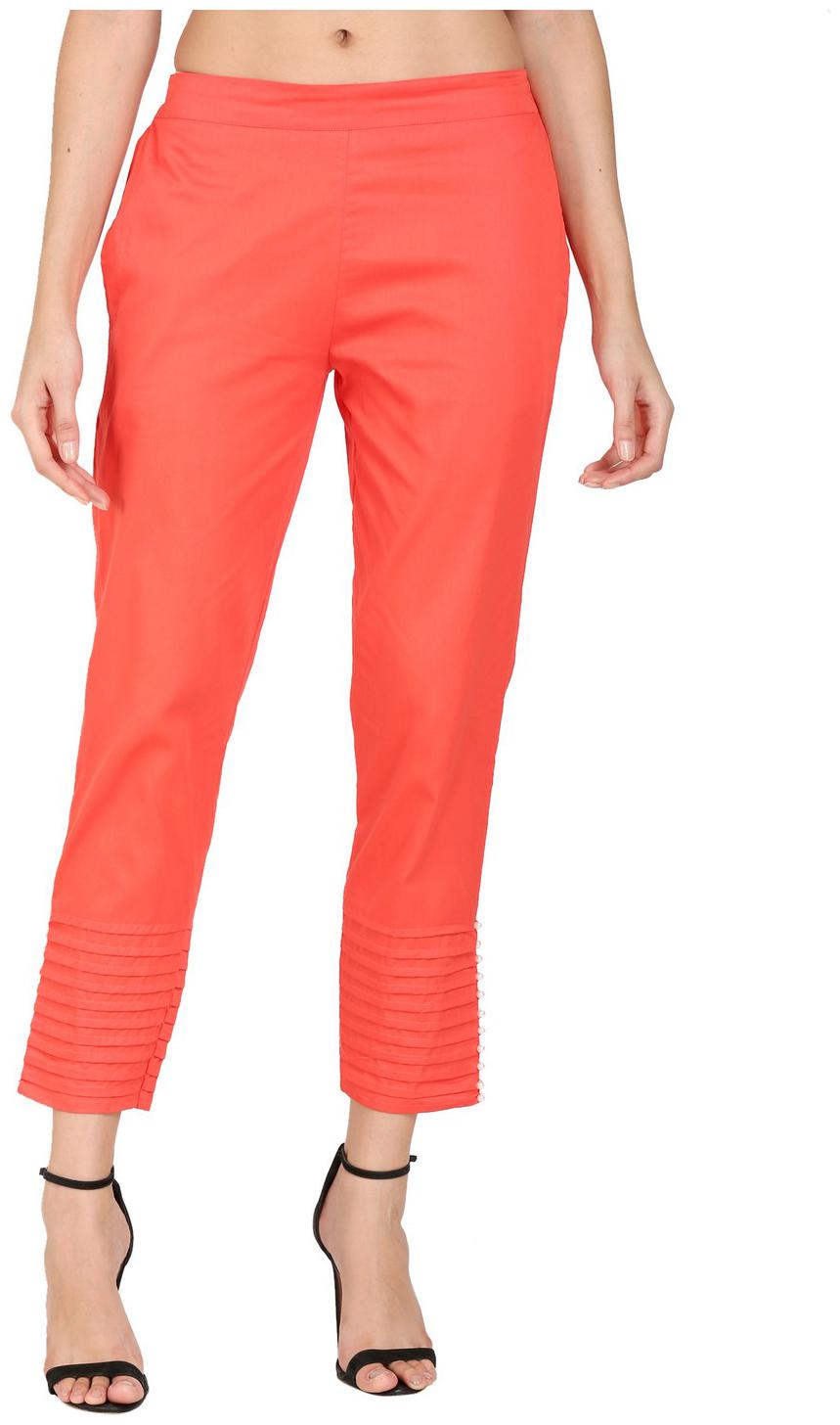 

DEVS AND DIVAS Blended Solid Red Color Regular Pant For Women