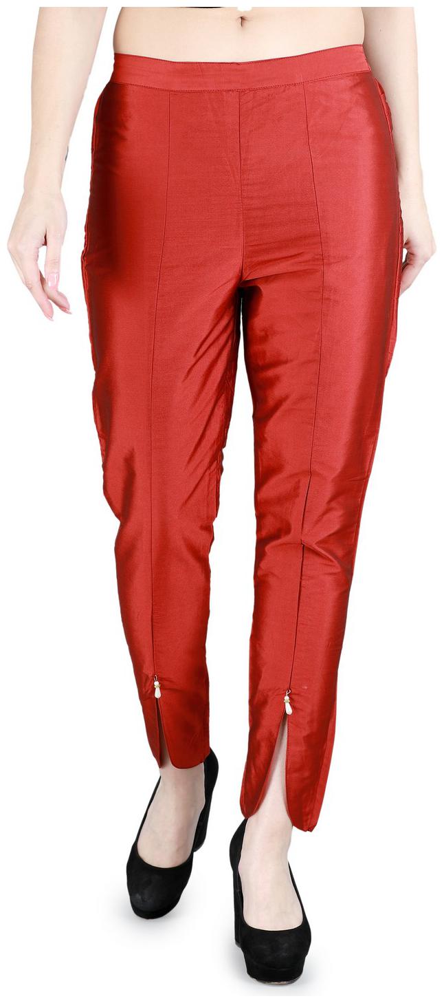 

Devs And Divas Women Maroon Silk Solid Regular Trouser Pants