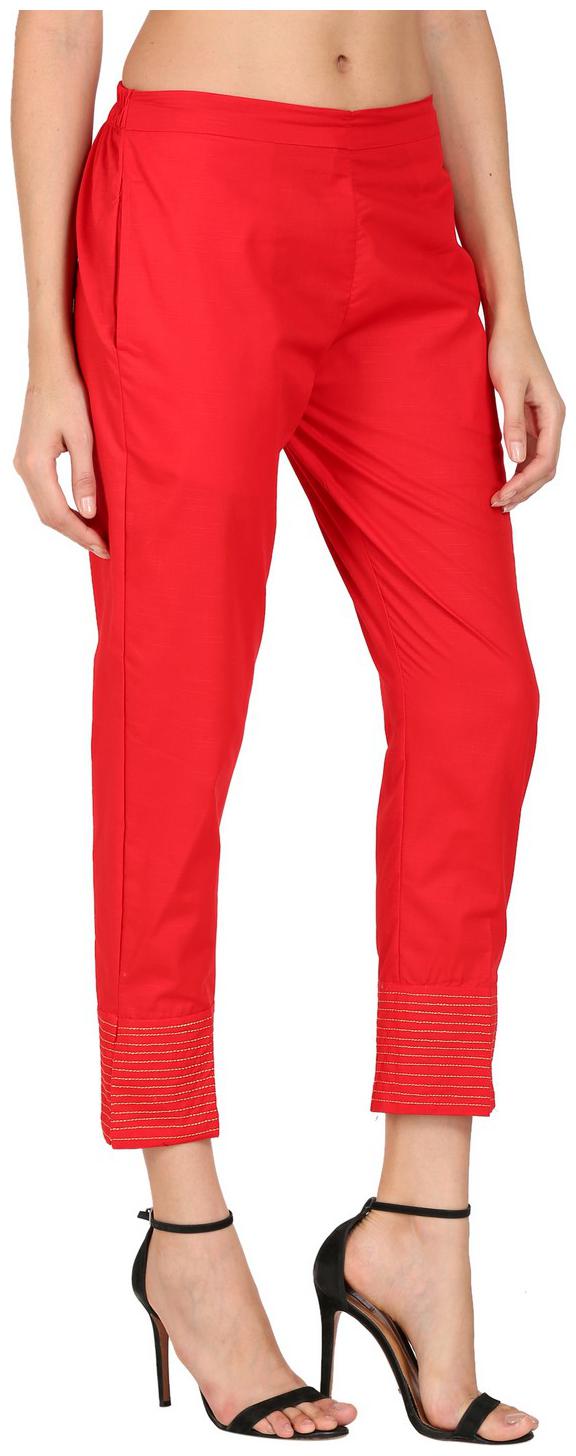 

DEVS AND DIVAS Women Linen Solid Red Trouser