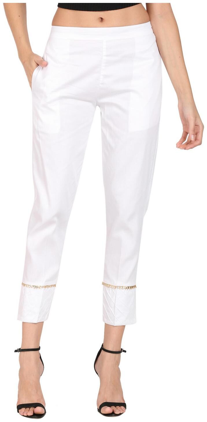 

DEVS AND DIVAS Women Blended Solid White Trouser