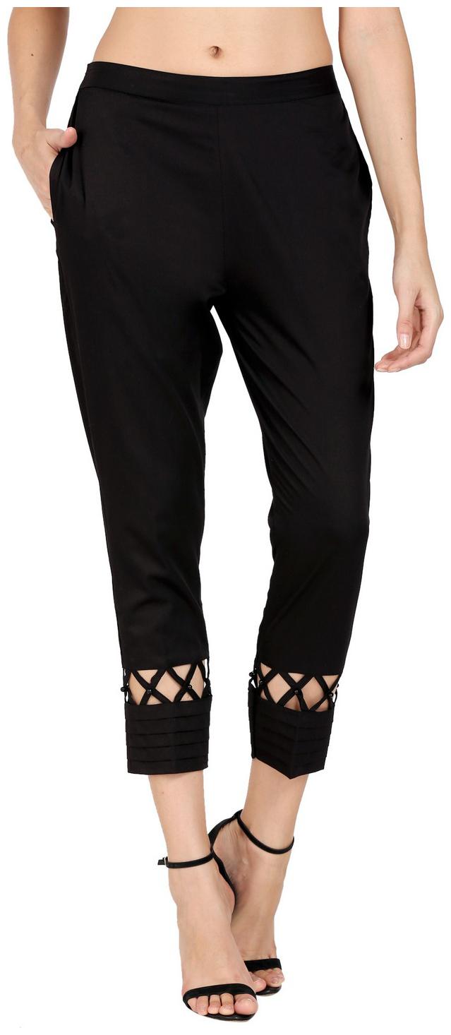 

DEVS AND DIVAS Women Cotton Solid Black Trouser
